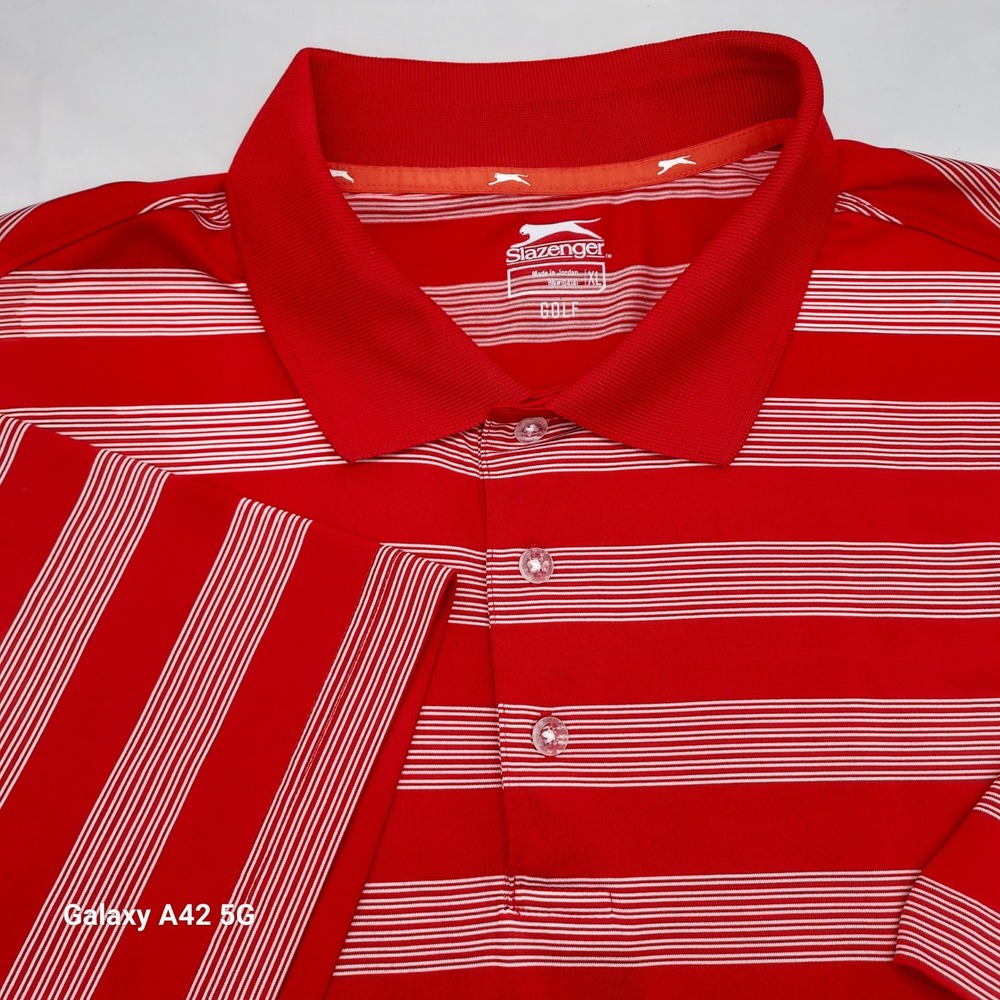 Slazenger‎ Golf Polo Shirt Mens XL Red White Striped Short Sleeve Polyester XL